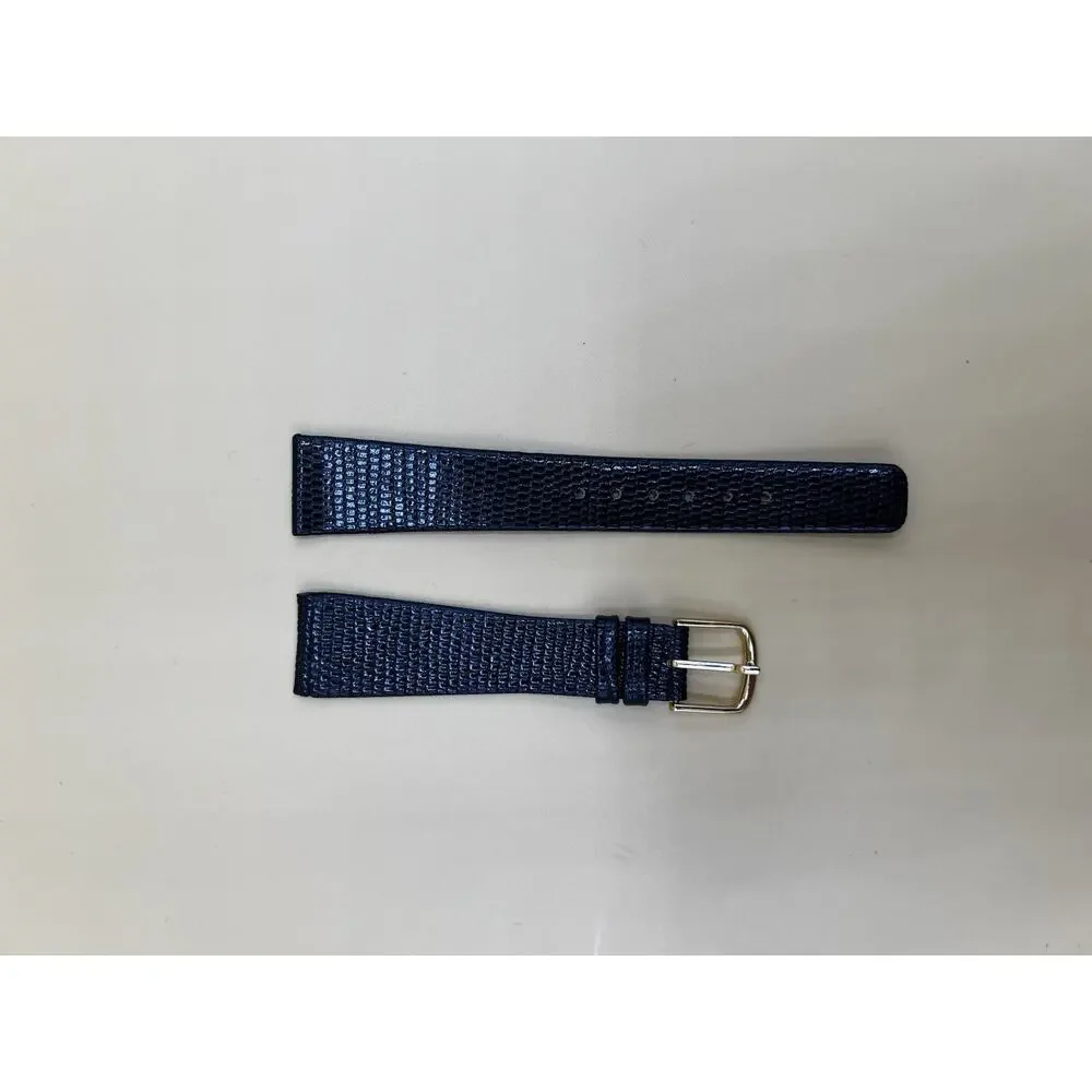 19mm KREISLER Lizard Calfskin Black NOS Vintage Watch Band & Gold-Tone Buckle